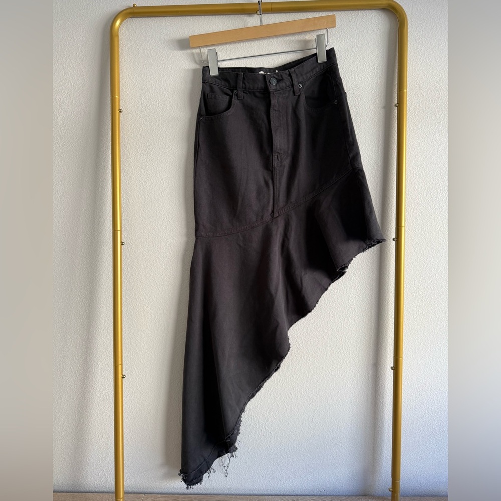 MOTHER Snacks The Crinkle Cut Black Denim Asymmetrical Skirt Sz 26 grunge - Picture 2 of 7